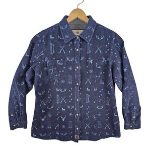 Legendary Whitetails Navy Heavy Flannel Shirt Hunting All Over Print‎ SZ Medium